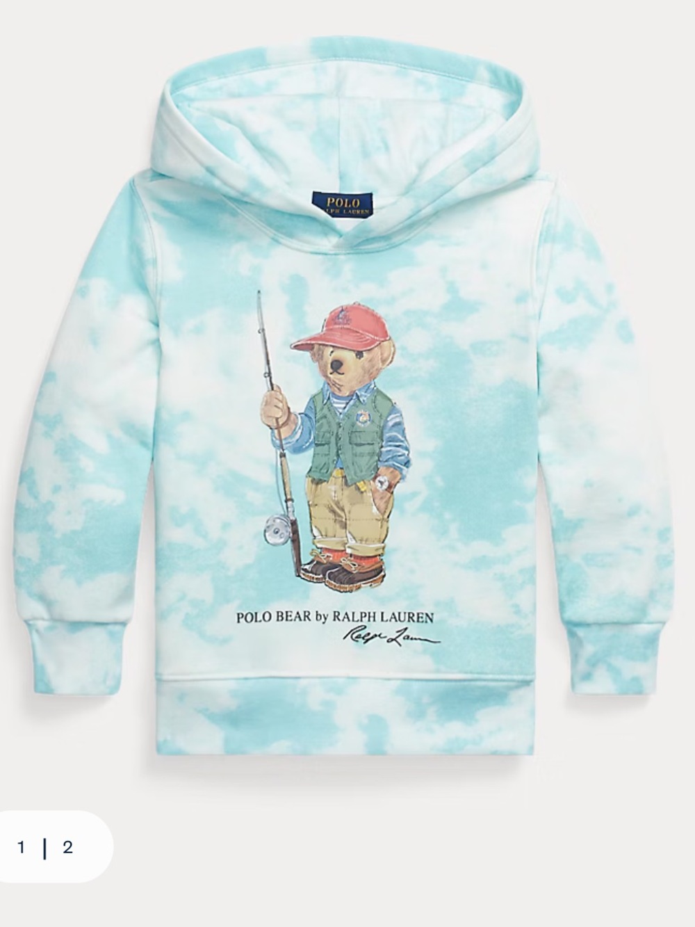 Ralph Lauren Polo Bear Tie Dye Fishing Fleece Hoodie Sweatshirt Top L (14-16)